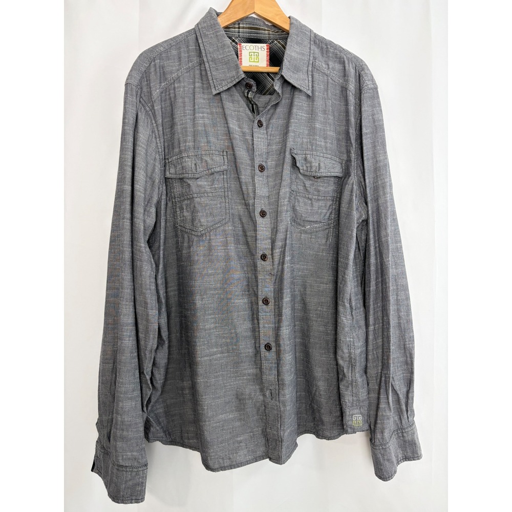 Ecoths Mens XXL Grey Organic Cotton Long Sleeve‎ Button Down Shirt Gorpcore